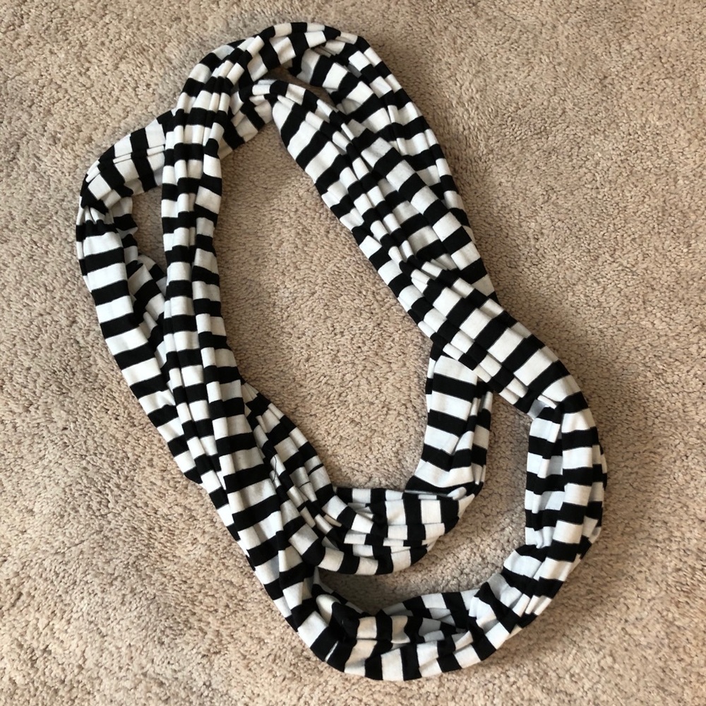 Black and white striped infinity scarf